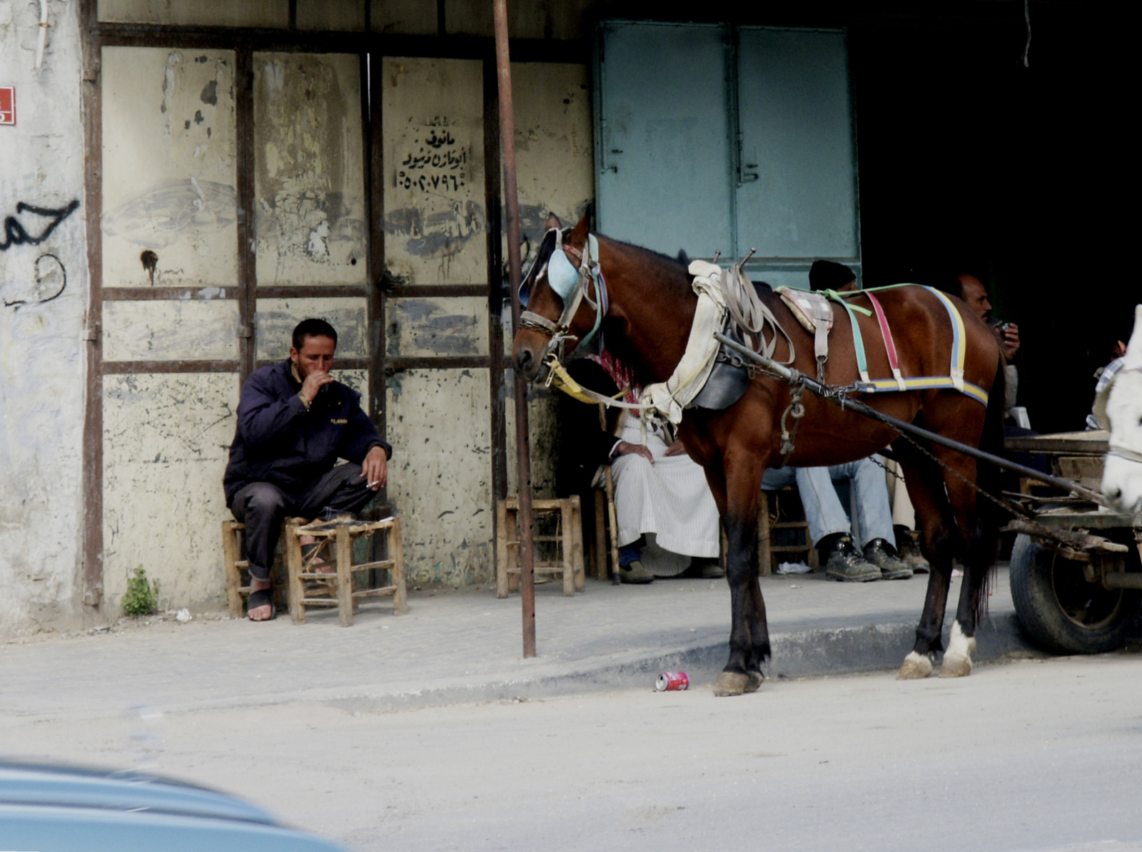 2003 Gaza: Pferdekarren vor einem Laden