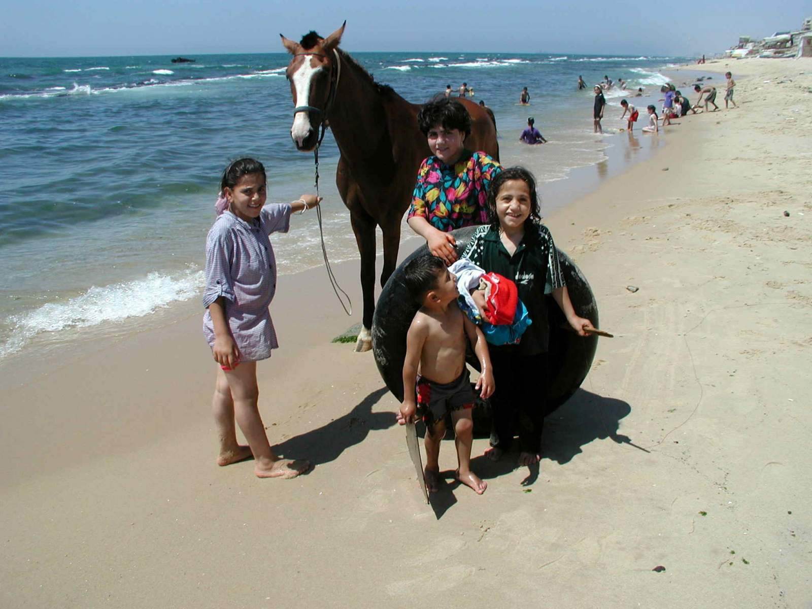 2003 Gaza: Spiele im Meer mit einem Pferd. Was für eine Kindheit?en-Kinder-spielen-nach-monat