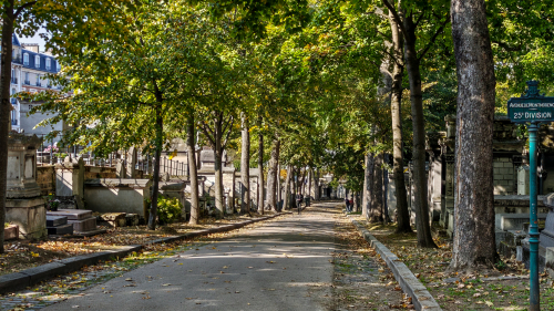 Montmartre-Friedhof mit schattigen Alleen